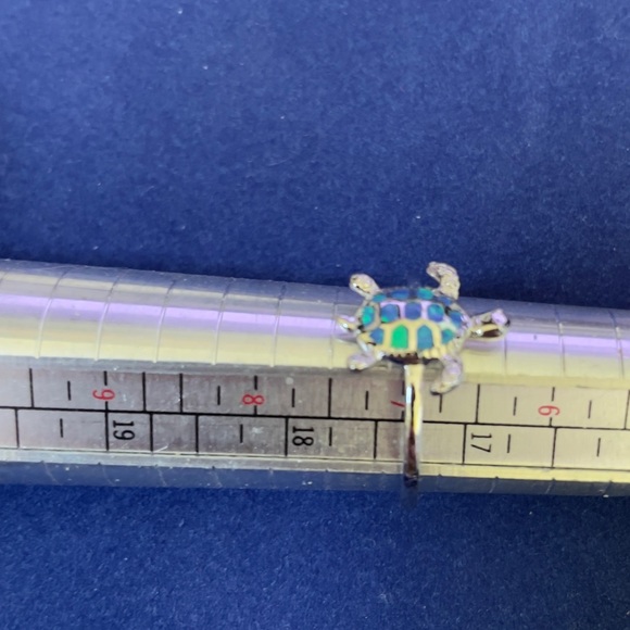 925 Sterling silver blue opal turtle charm ring size 7 - Picture 4 of 6